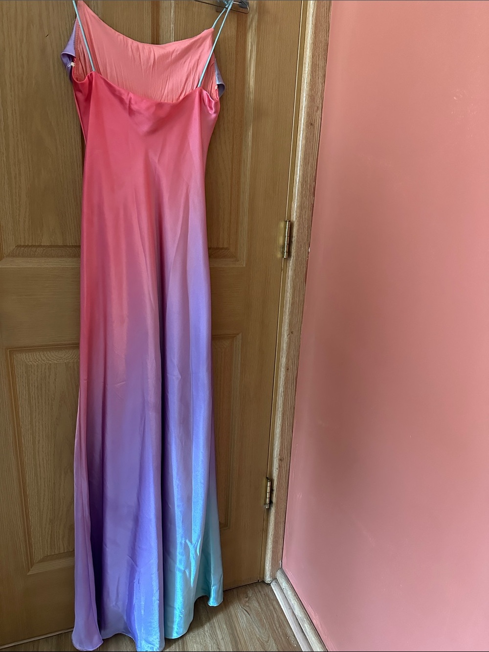 Fiesta Ombre Cowl Neck Satin Prom Dress in Pink and Lavender - Picture 3 of 3